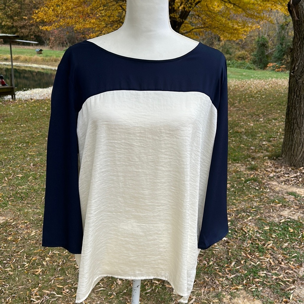 🌸The Limited Blue and White Blouse Size XLarge 3/4 Length Sleeves